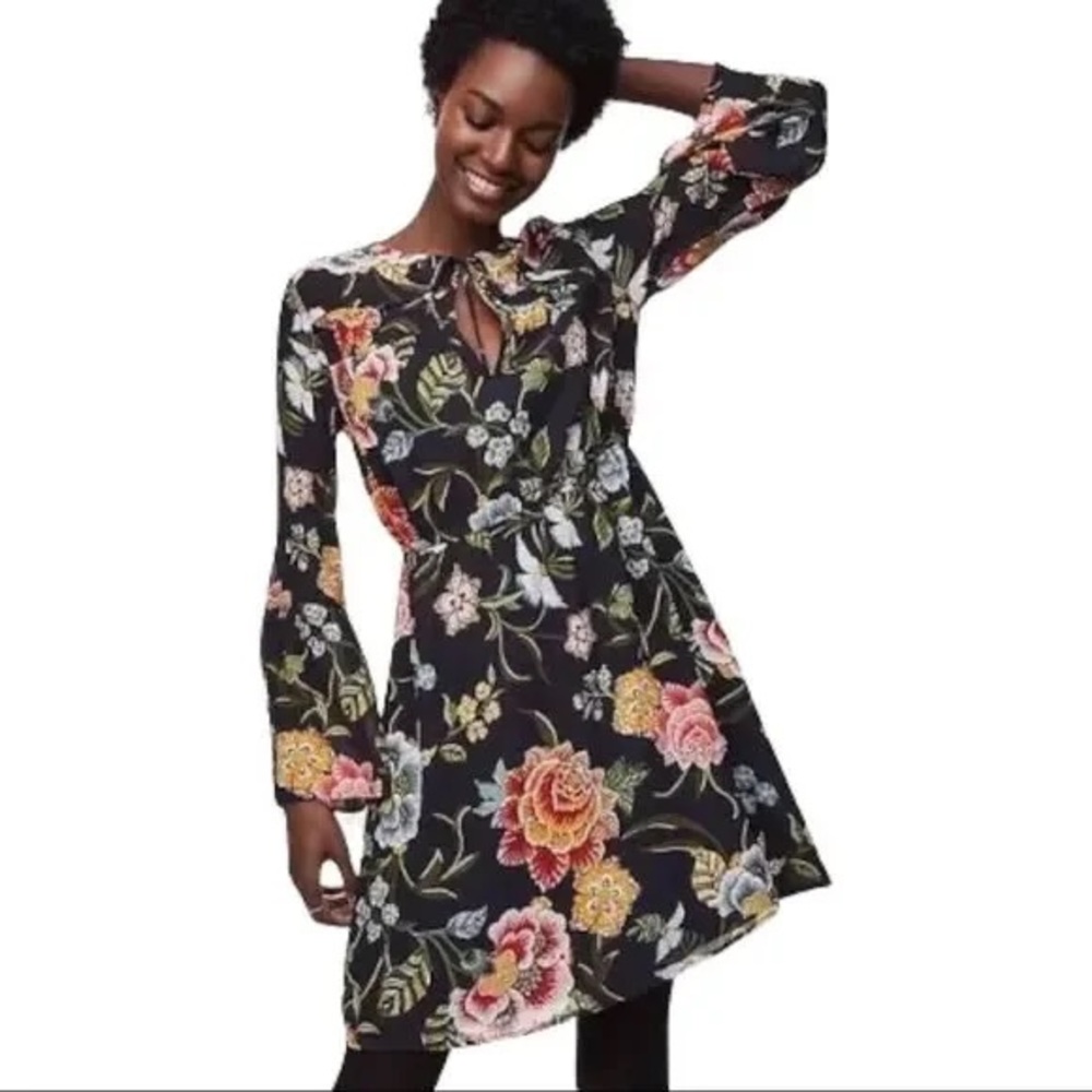 LOFT Floral Bell Sleeve Dress